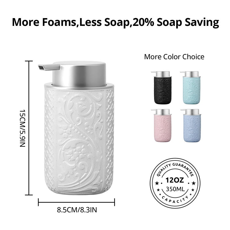 QQ Studio 12OZ/350ML Ceramic Foaming Soap Dispenser Empty Hand Soap Dispenser Refillable Lotion Containers with Pump - Image 2